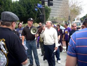 Protesting the layoff of 63 pressroom employees at the LA Times
